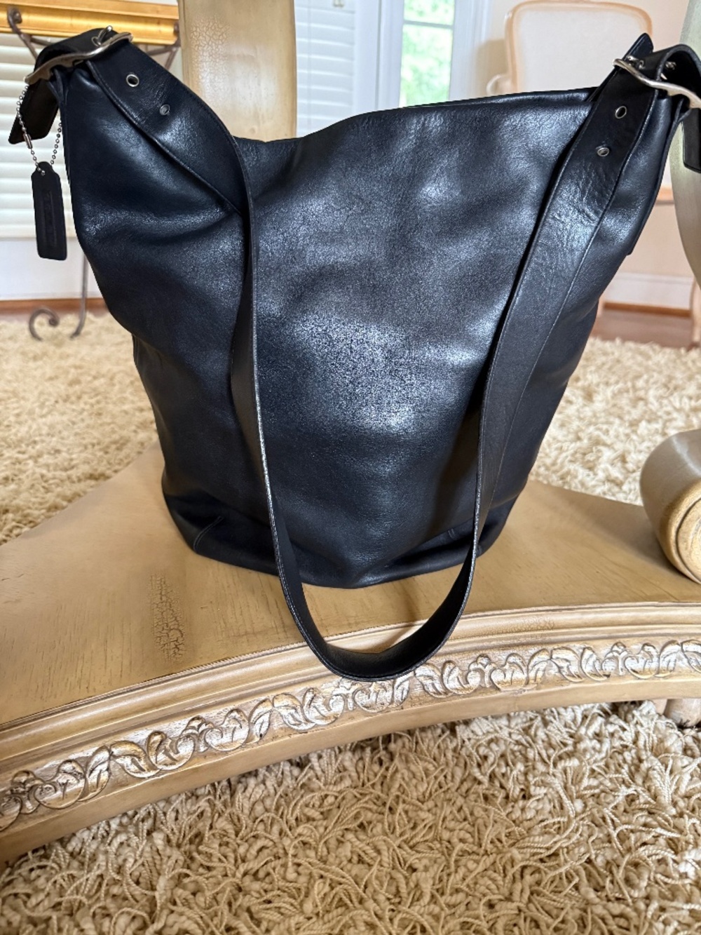 Coach Vintage XL Duffle Bucket Purse Shoulder Bag Black Leather 9151
